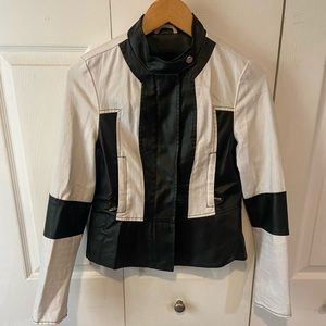 Steve Madden leatherette and white denim jacket